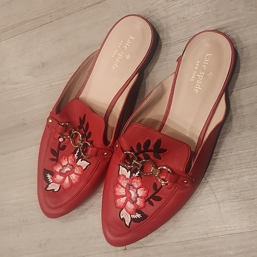 Kate Spade Red Floral Mules Size 8.5 Women